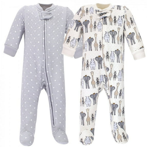 Hudson Baby Infant Boy Premium Quilted Zipper Sleep and Play 2pk, Royal Safari, 6-9 Months