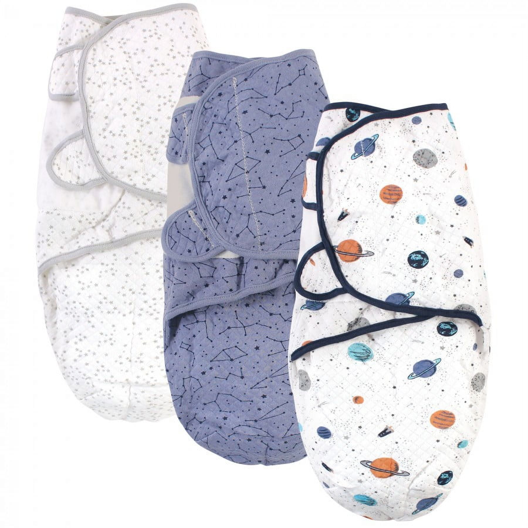 Hudson Baby Infant Boy Quilted Cotton Swaddle Wrap 3pk, Space, 0-3 Months