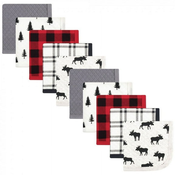 Hudson Baby Infant Boy Quilted Cotton Washcloths, Moose, One Size
