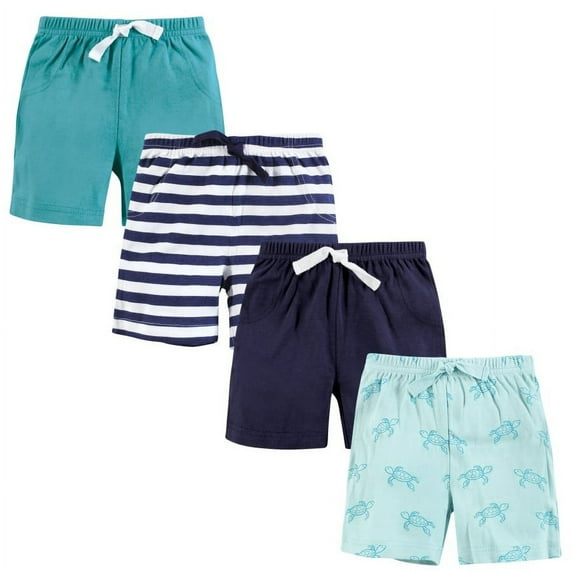 Hudson Baby Infant Boy Shorts Bottoms 4-Pack, Sea Turtle, 6-9 Months