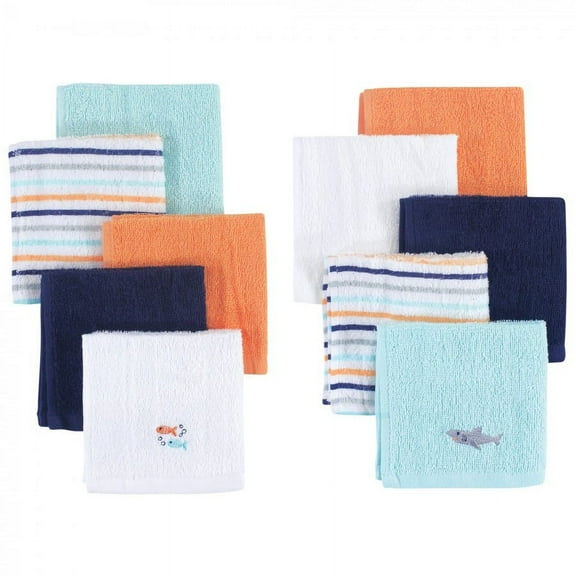 Hudson Baby Infant Boy Super Soft Cotton Washcloths, Shark, One Size