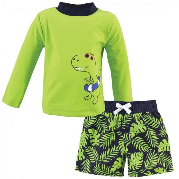 Hudson Baby Infant Boy Swim Rashguard Set, 2-pcs, 3-6 Months, Green