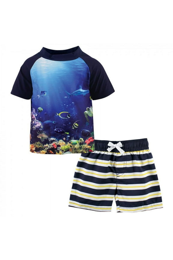 Infant Boy Swim Rashguard Set, Boy Coral Reef, 12-18 Months