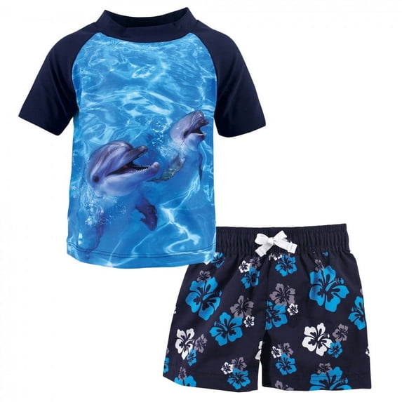 Hudson Baby Infant Boy Swim Rashguard Set, Boy Dolphin, 18-24 Months