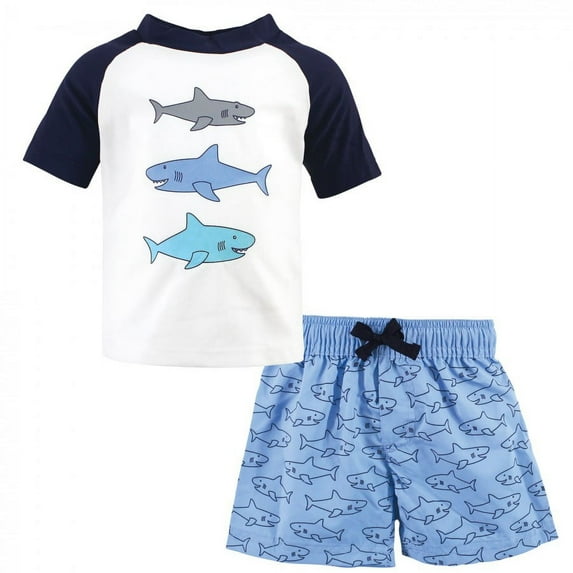 Hudson Baby Infant Boy Swim Rashguard Set, Sharks, 9-12 Months