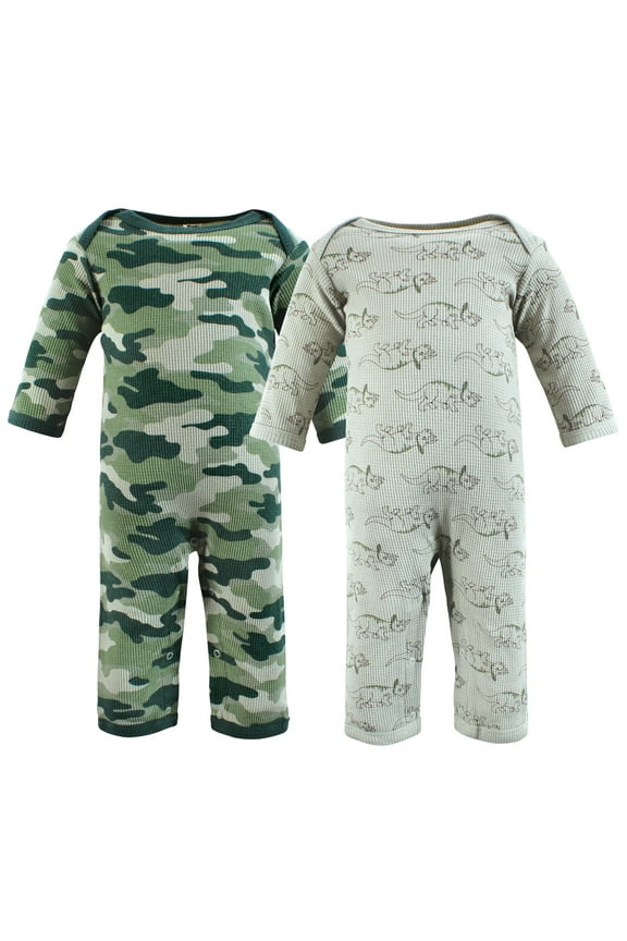 Infant Boy Thermal Coveralls 2pk, Sage Dinosaur, 0-3 Months
