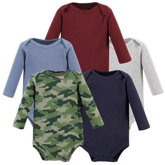 Hudson Baby Infant Boy Thermal Long Sleeve Bodysuits, Basic Camo, Newborn