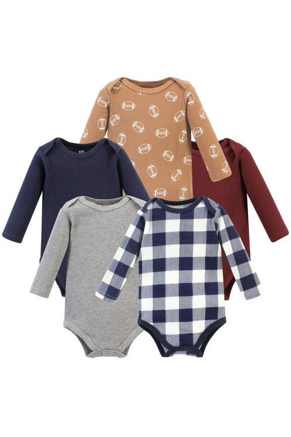 Infant Boy Thermal Long Sleeve Bodysuits, Football, 3-6 Months
