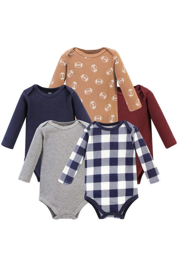 Infant Boy Thermal Long Sleeve Bodysuits, Football, 9-12 Months