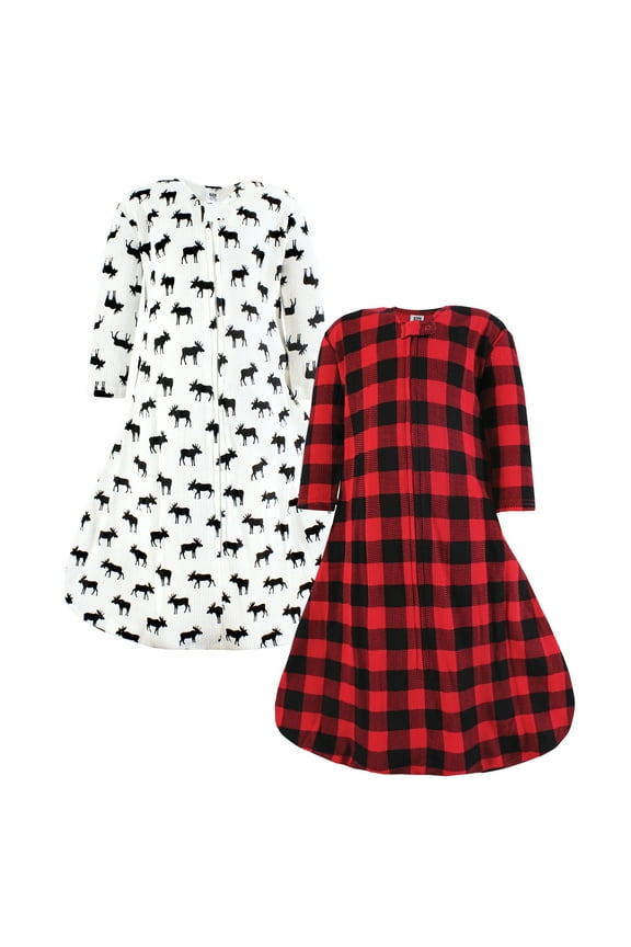 Infant Boy Thermal Long Sleeve Sleeping Bag 2pk, Buffalo Plaid Moose, 0-6 Months