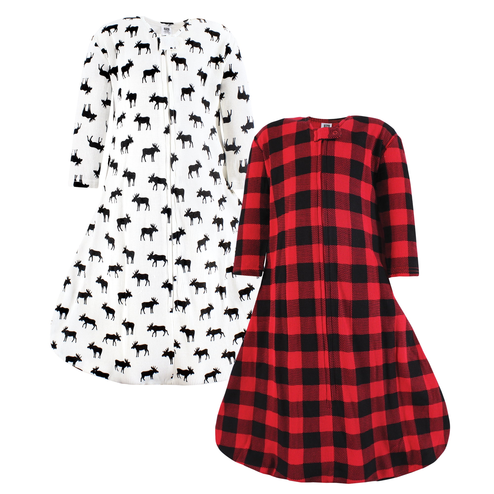 Hudson Baby Infant Boy Thermal Long Sleeve Sleeping Bag 2pk, Buffalo Plaid Moose, 12-18 Months
