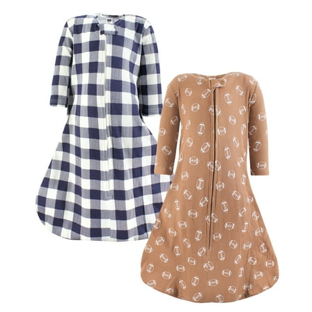 Hudson Baby Infant Boy Thermal Long Sleeve Sleeping Bag 2pk, Football, 0-6 Months