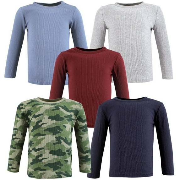 Hudson Baby Infant Boy Thermal Long Sleeve Tees 5pk, Basic Camo, 12-18 Months