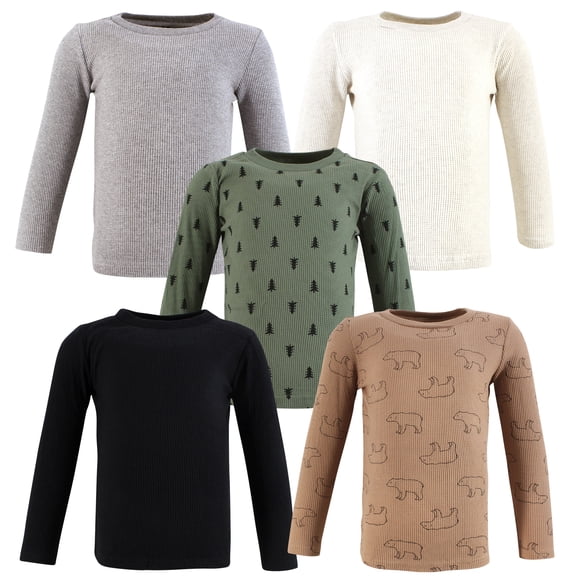 Hudson Baby Infant Boy Thermal Long Sleeve Tees 5pk, Bear Tree, 6-12 Months