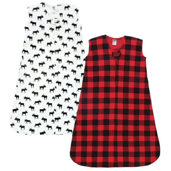 Hudson Baby Infant Boy Thermal Sleeveless Sleeping Bag 2pk, Buffalo Plaid Moose, 0-6 Months