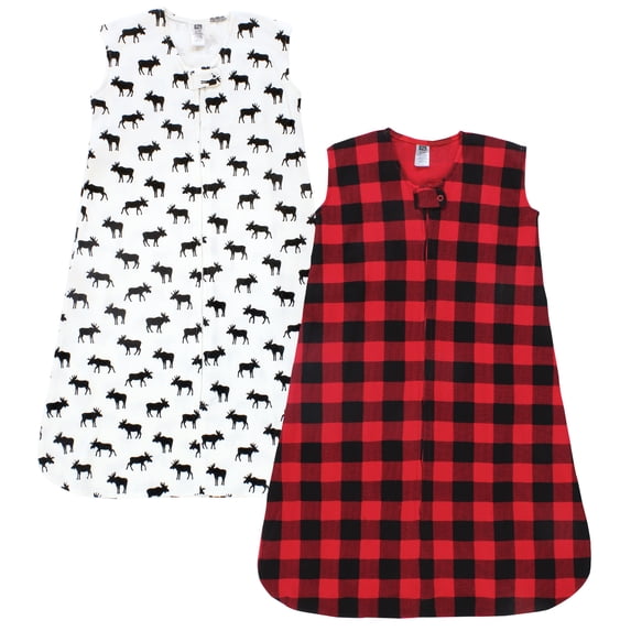 Hudson Baby Infant Boy Thermal Sleeveless Sleeping Bag 2pk, Buffalo Plaid Moose, 18-24 Months