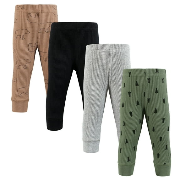 Hudson Baby Infant Boy Thermal Tapered Ankle Pants 4pk, Bear Tree, 0-3 Months