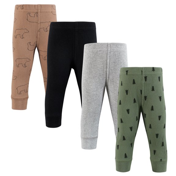 Hudson Baby Infant Boy Thermal Tapered Ankle Pants 4pk, Bear Tree, 3-6 Months
