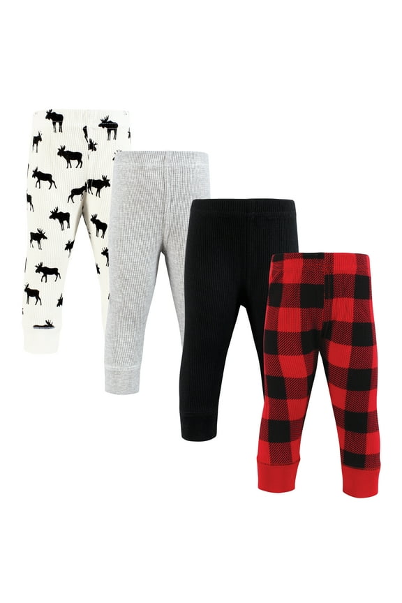 Infant Boy Thermal Tapered Ankle Pants 4pk, Buffalo Plaid Moose, Newborn