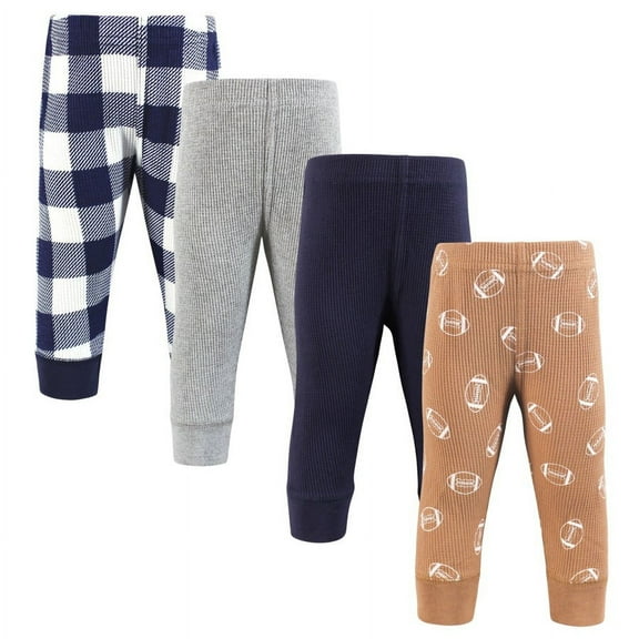 Hudson Baby Infant Boy Thermal Tapered Ankle Pants 4pk, Football, 9-12 Months
