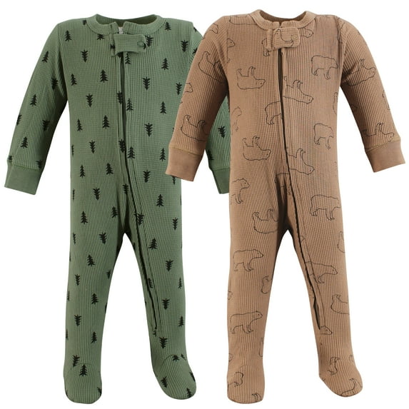 Hudson Baby Infant Boy Thermal Zipper Sleep and Play 2pk, Bear Tree, 6-9 Months