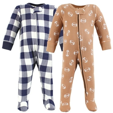 Hudson Baby Infant Boy Thermal Zipper Sleep and Play 2pk, Football, 6-9 Months