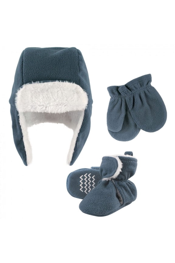 Infant Boy Trapper Hat, Mitten and Bootie Set, Coronet Blue, 18-24 Months