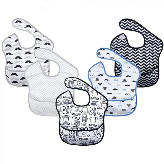 Hudson Baby Infant Boy Waterproof Polyester Bibs 5pk, Gentleman, Feeder