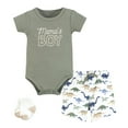 thumbnail image 1 of Hudson Baby Infant Boys Bodysuit, Short and Sock, Mamas Boy Sage Dino, 9-12 Months, 1 of 3