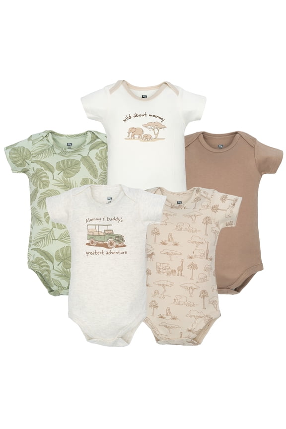 Infant Boys Cotton Bodysuits 5-Pack, Beige Safari, Newborn