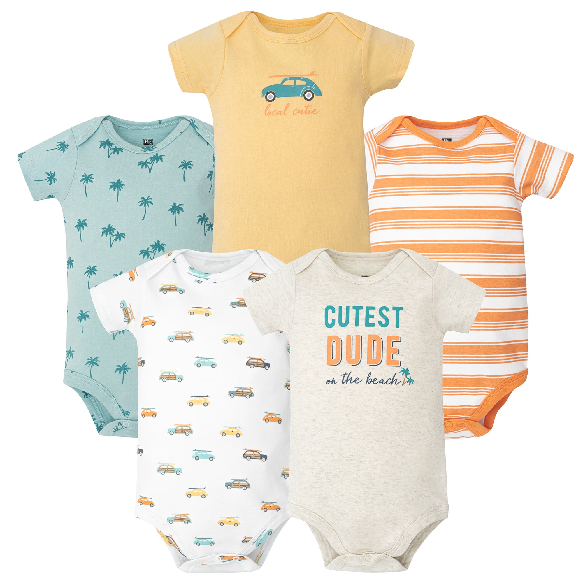 Hudson Baby Infant Boys Cotton Bodysuits 5-Pack, Cutest Beach Dude, 18-24 Months