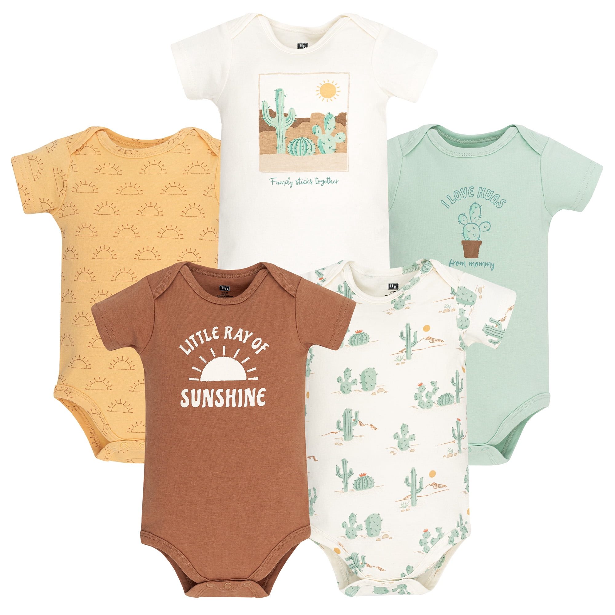 Hudson Baby Infant Boys Cotton Bodysuits 5-Pack, Desert Cactus, 18-24 Months