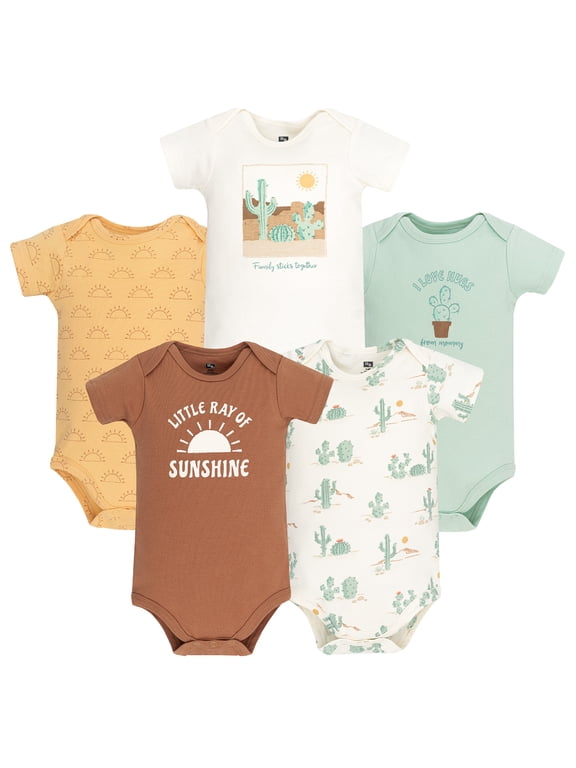 Infant Boys Cotton Bodysuits 5-Pack, Desert Cactus, Newborn