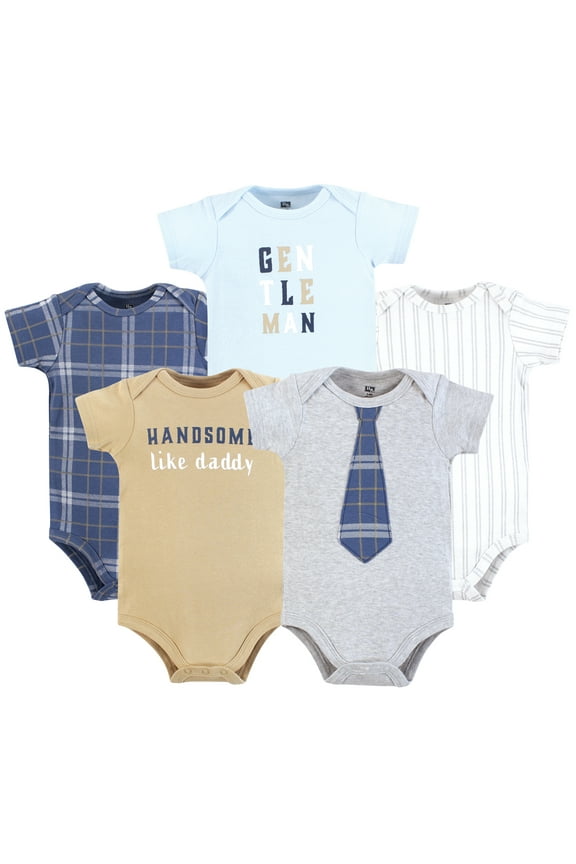 Infant Boys Cotton Bodysuits 5-Pack, Plaid Necktie, Newborn