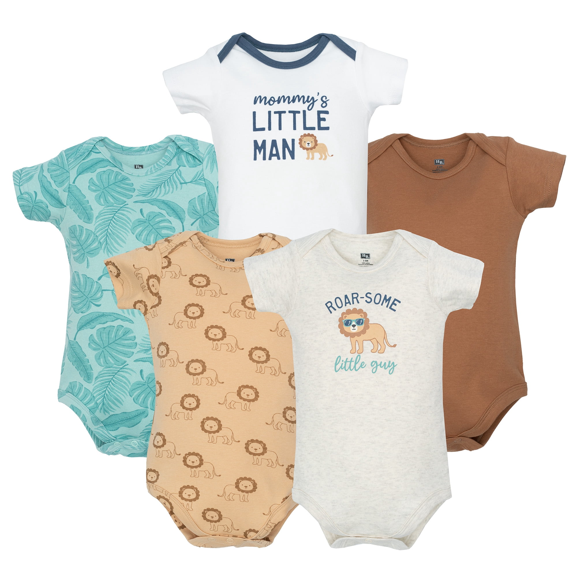 Hudson Baby Infant Boys Cotton Bodysuits 5-Pack, Roarsome Little Lion, 6-9 Months