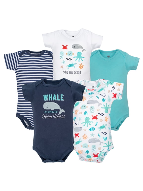 Infant Boys Cotton Bodysuits 5-Pack, Sea Characters, 0-3 Months