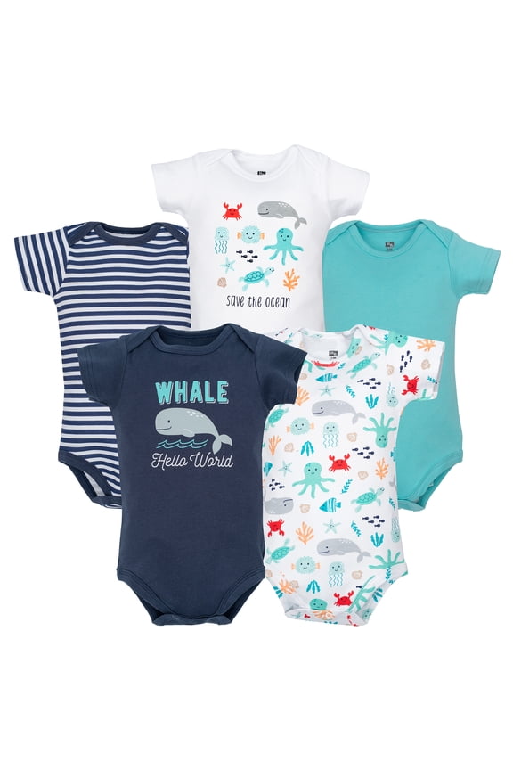 Infant Boys Cotton Bodysuits 5-Pack, Sea Characters, 0-3 Months