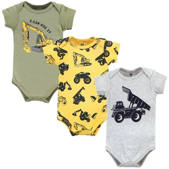 Hudson Baby Infant Boys Cotton Bodysuits, Construction Trucks, 12-18 Months