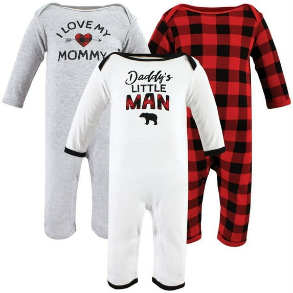 Hudson Baby Infant Boys Cotton Coveralls, Buffalo Plaid Family, 9-12 Months