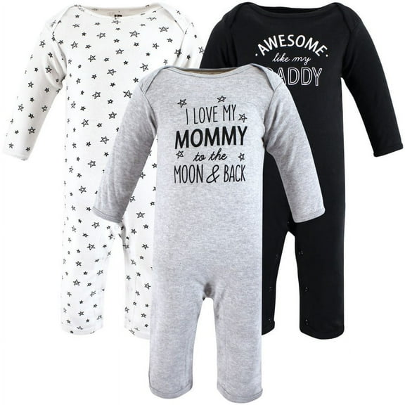 Hudson Baby Infant Boys Cotton Coveralls, Mom Dad Moon  Back, 3-6 Months