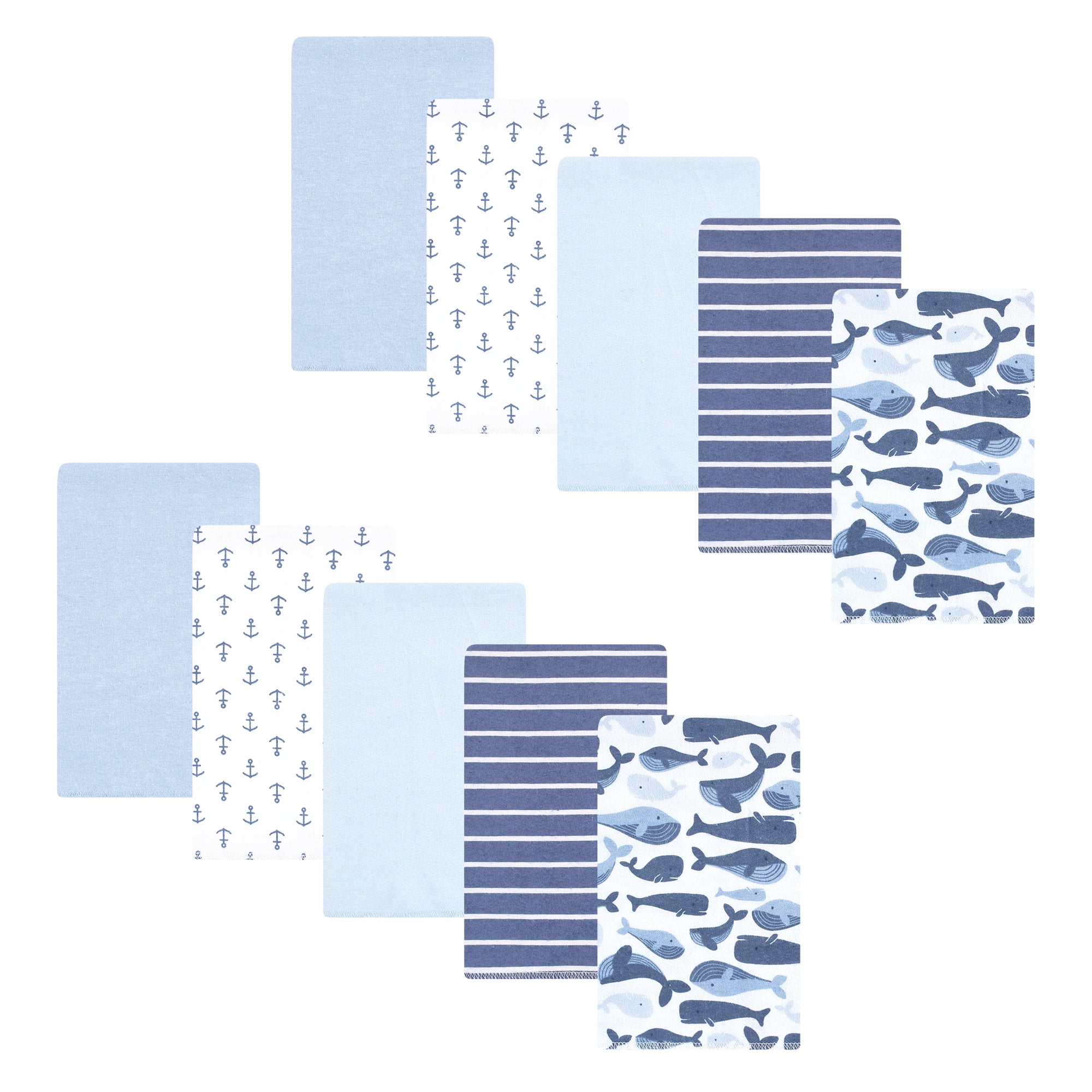 Hudson Baby Infant Boys Cotton Flannel Burp Cloths 10pk, Cute Whales, One Size