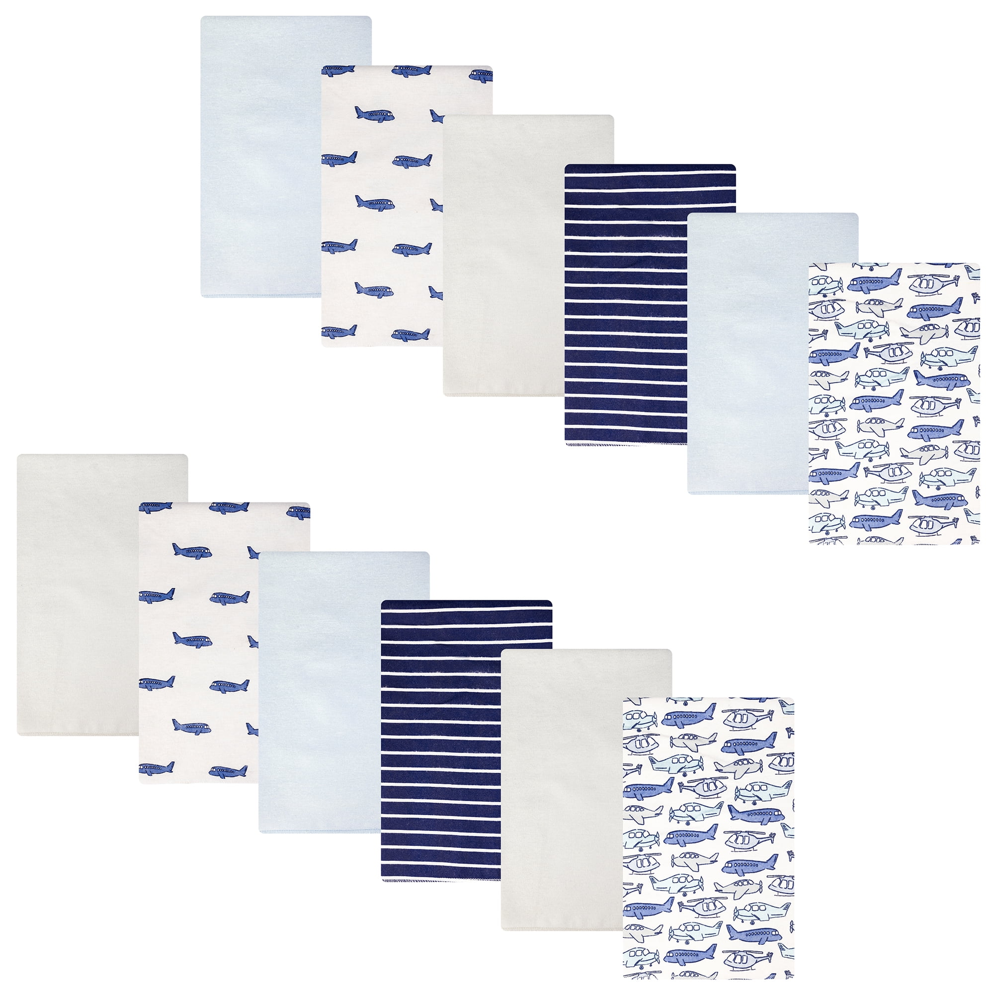 Hudson Baby Infant Boys Cotton Flannel Burp Cloths 12-Pack Bundle, Born To Fly, One Size