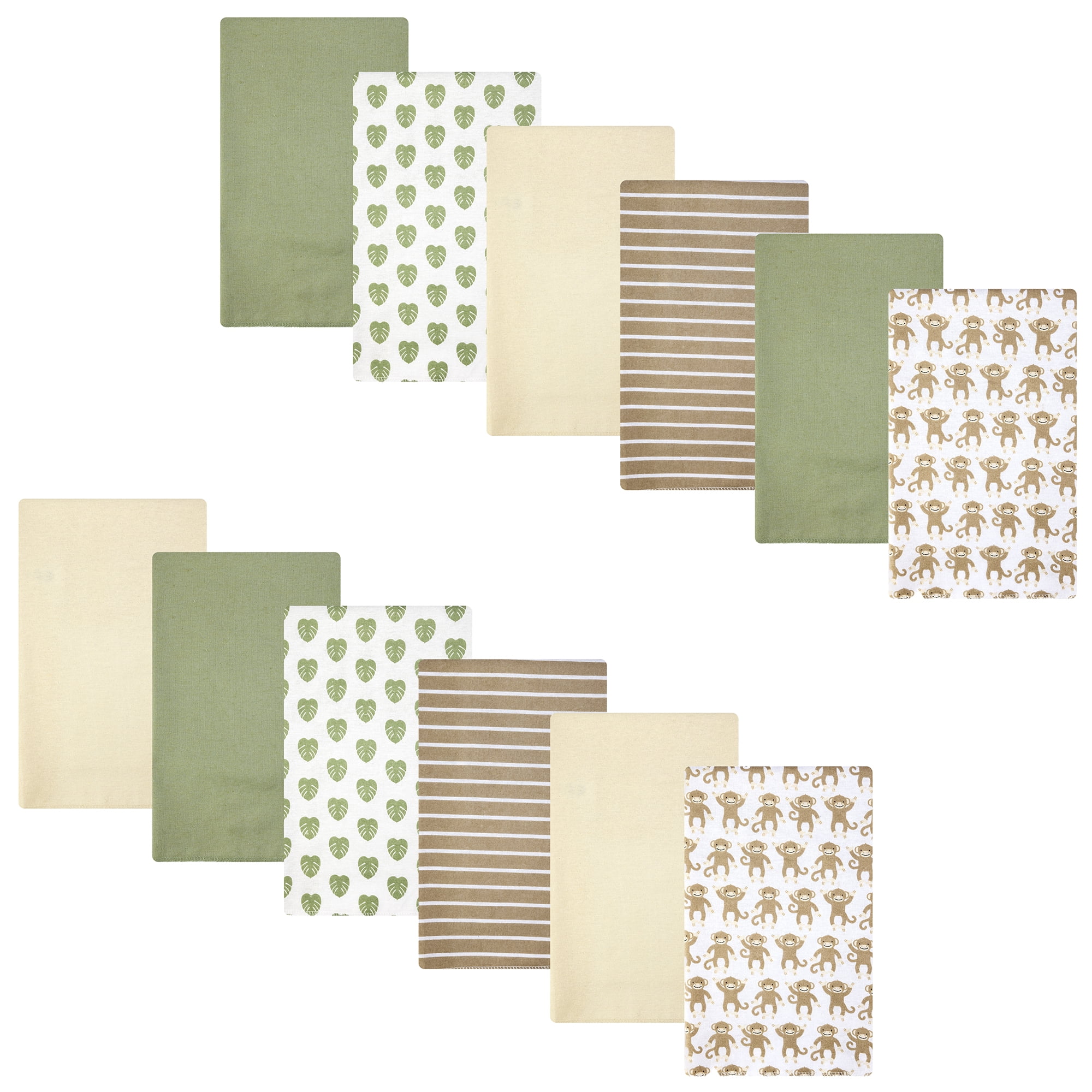 Hudson Baby Unisex Baby Cotton Poly Flannel Burp Cloths Bundle, Monkey, One Size