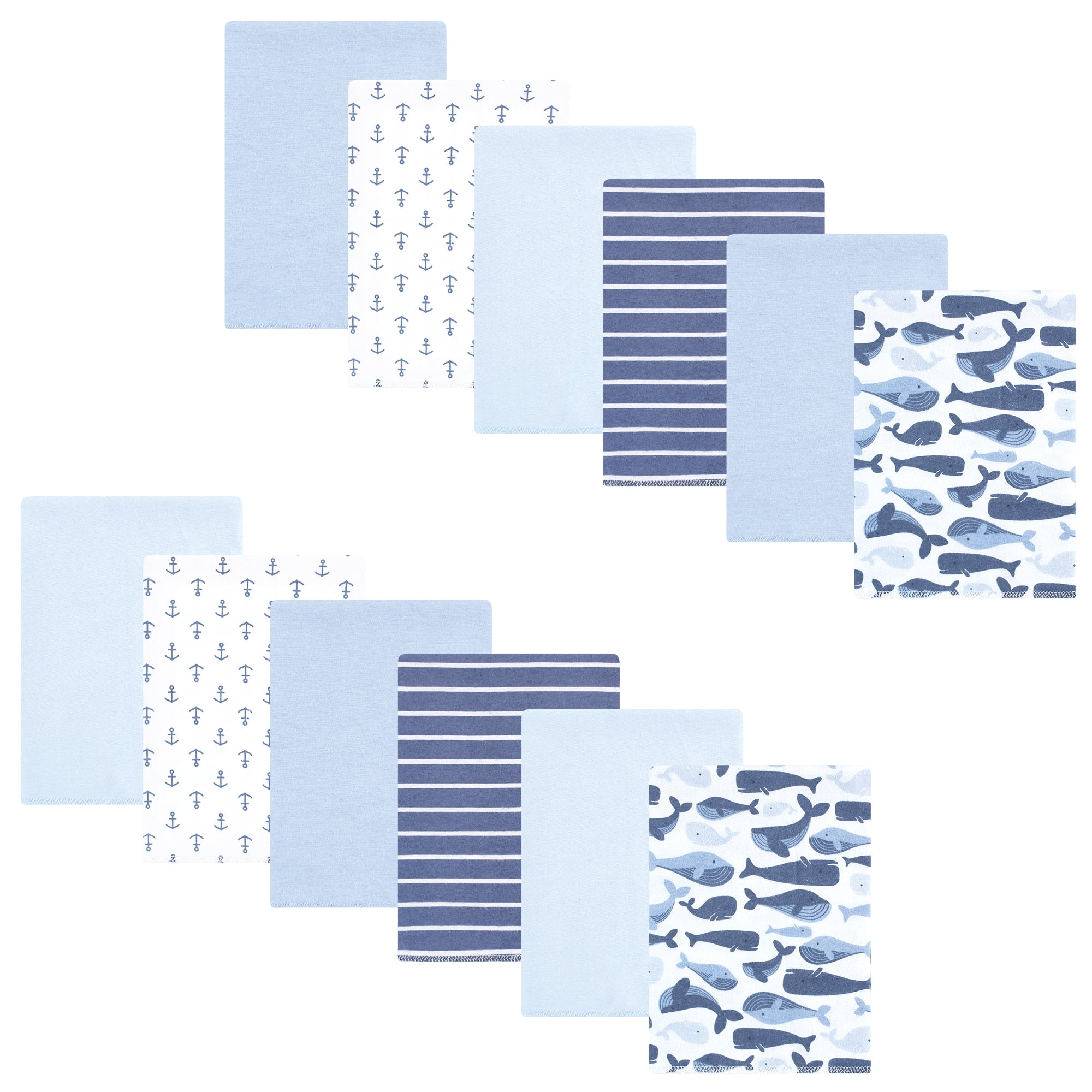Hudson Baby Infant Boys Cotton Flannel Burp Cloths 12pk, Cute Whales, One Size