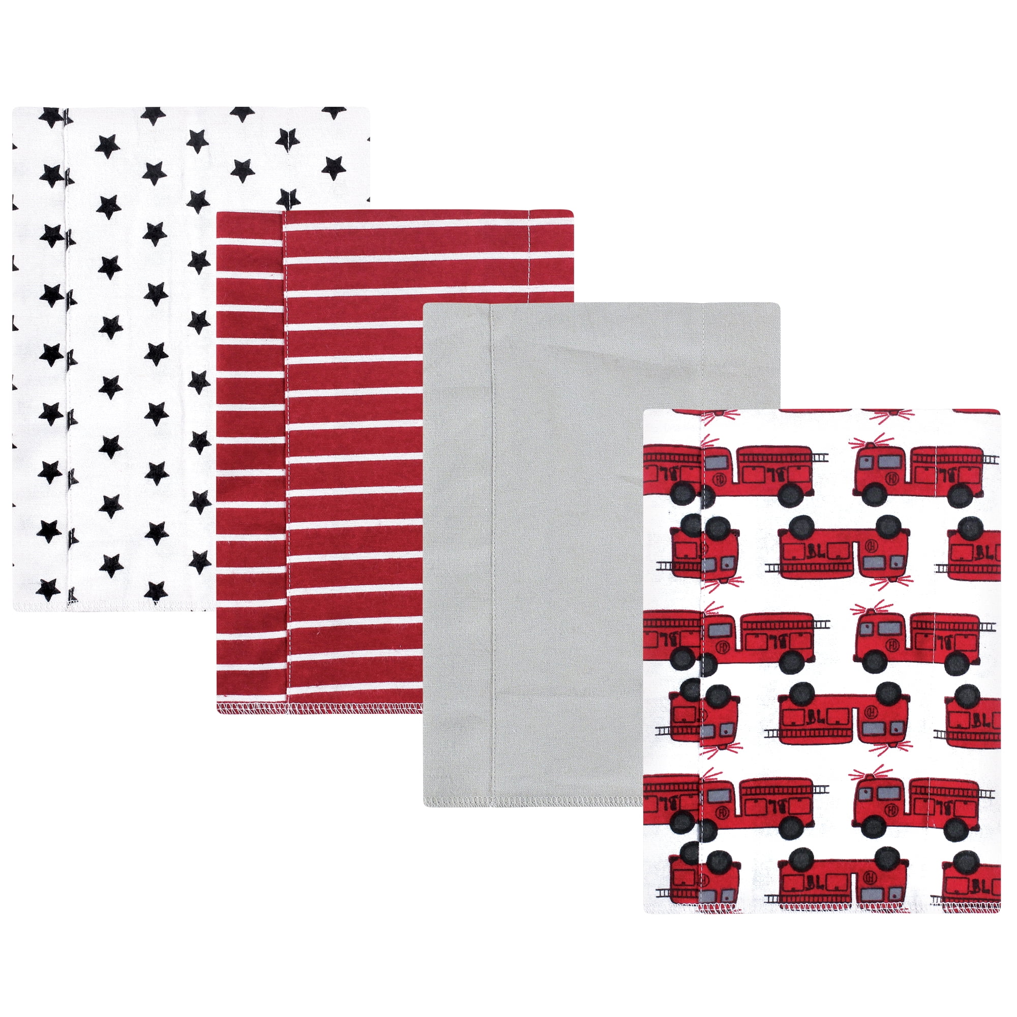 Hudson Baby Infant Boys Cotton Flannel Burp Cloths 4-Pack, Fire Truck, One Size