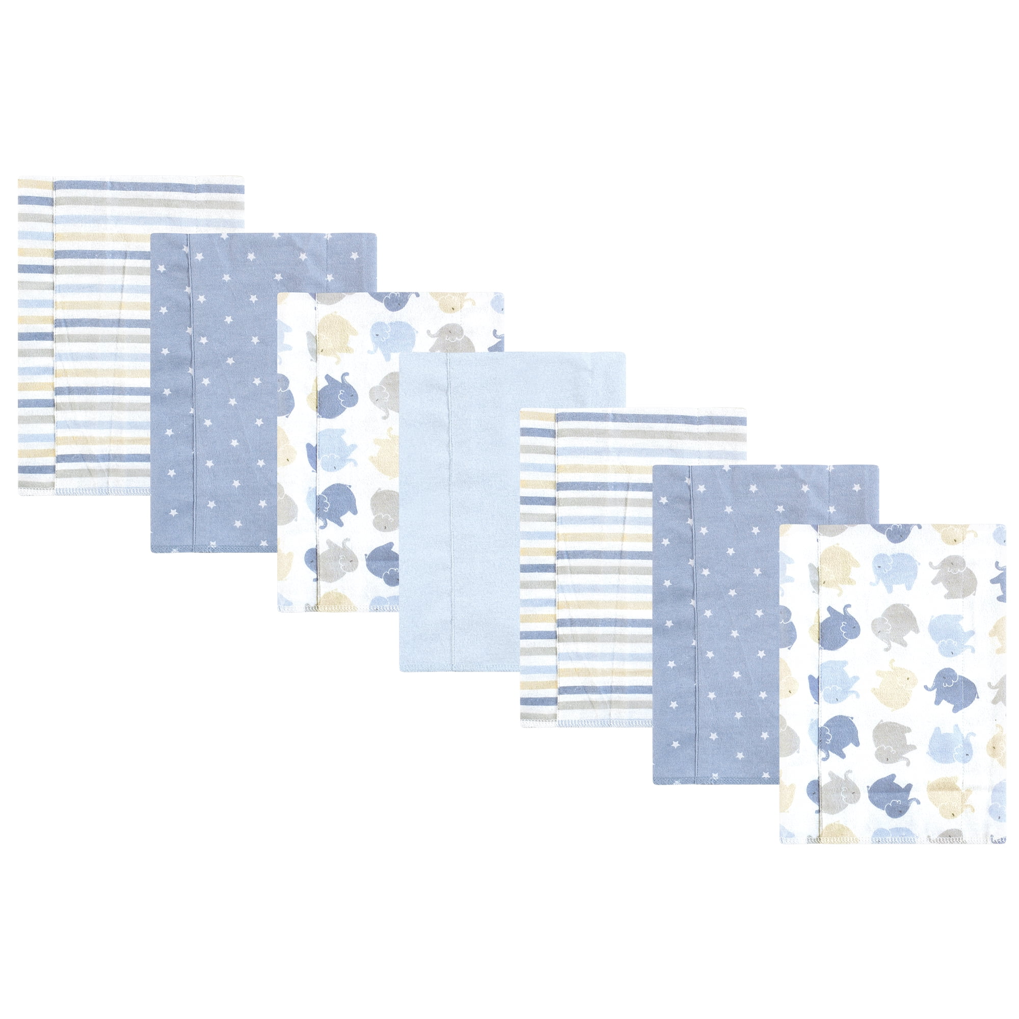 Hudson Baby Infant Boys Cotton Flannel Burp Cloths 7pk, Multi Color Boy Elephant, One Size