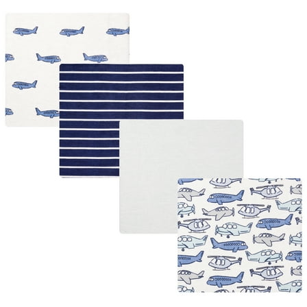 Hudson Baby Infant Boys Cotton Flannel Receiving Blankets 4-Pack, Born To Fly , One Size