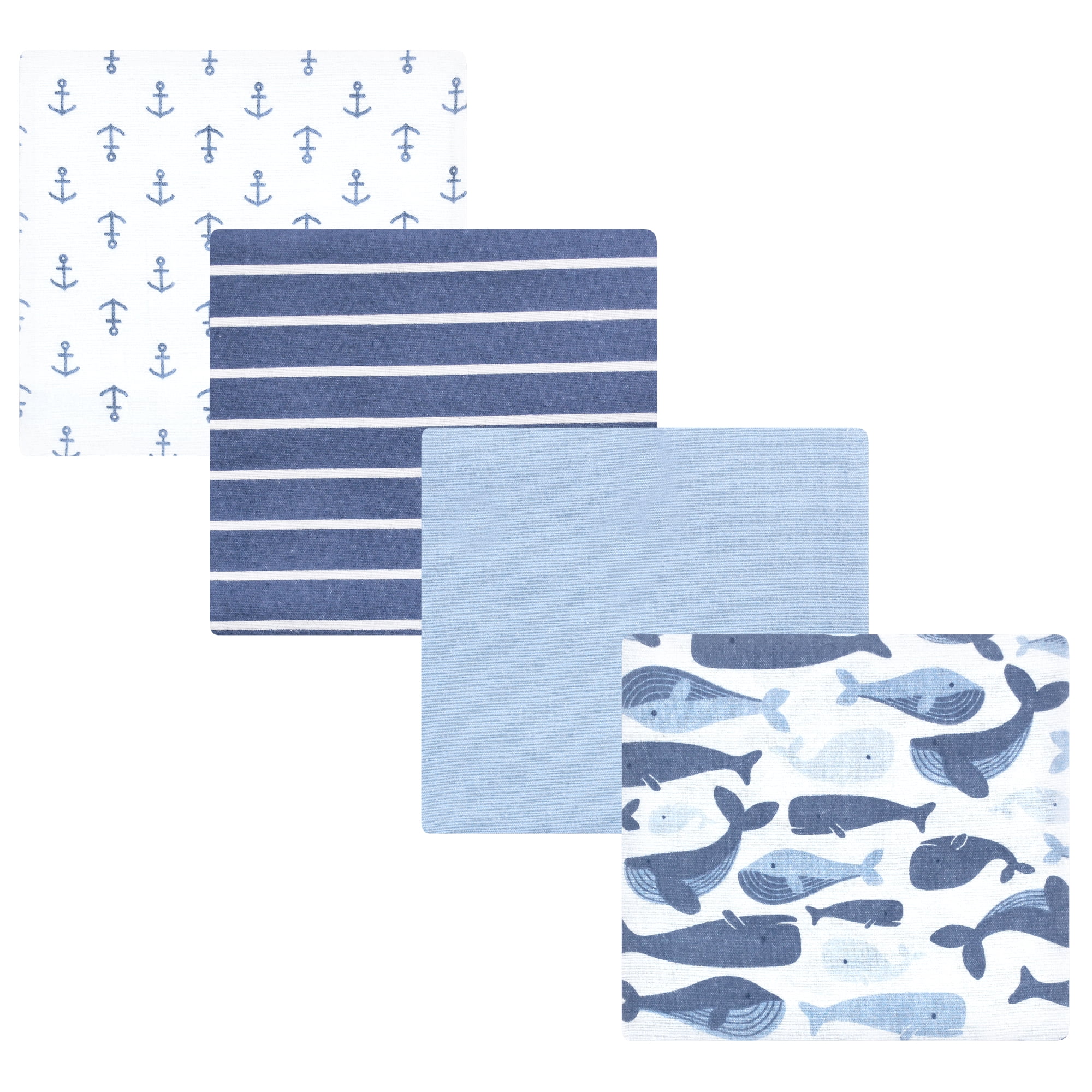 Hudson Baby Infant Boys Cotton Flannel Receiving Blankets 4pk, Cute Whales, One Size