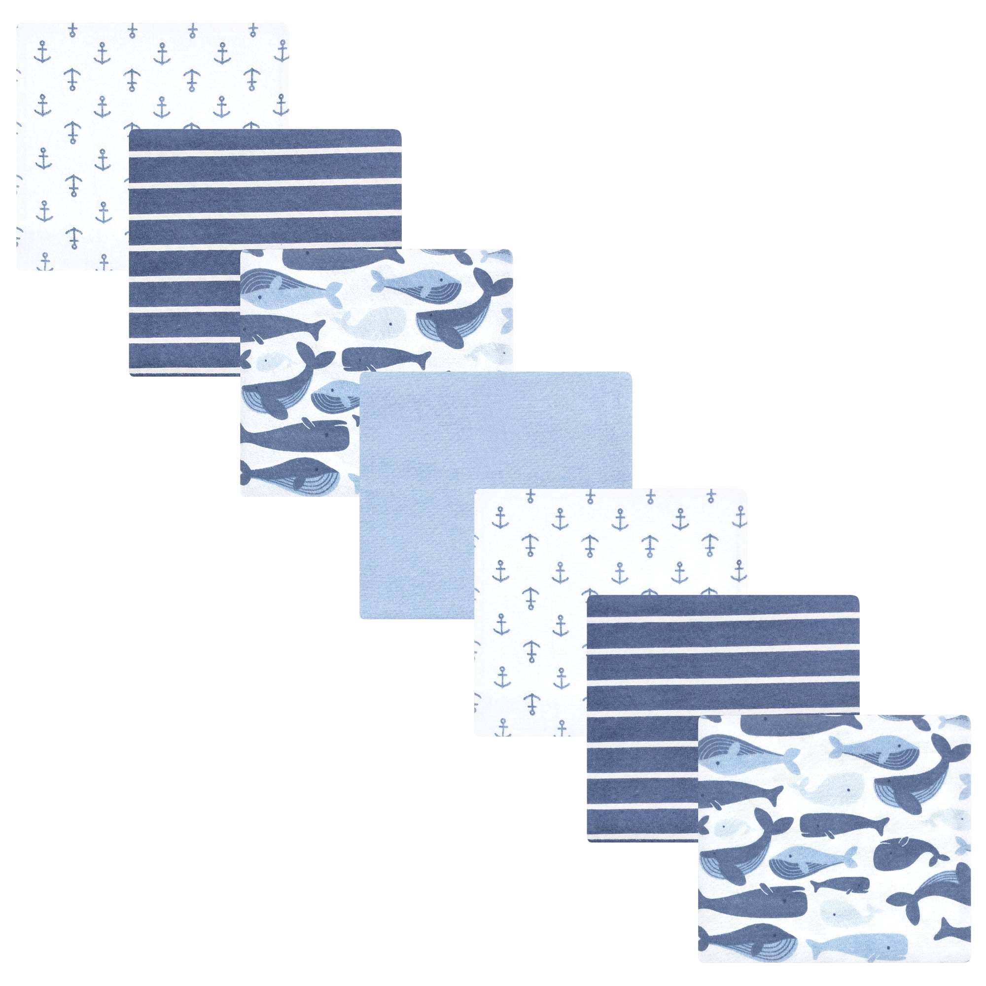 Hudson Baby Infant Boys Cotton Flannel Receiving Blankets 7pk, Cute Whales, One Size