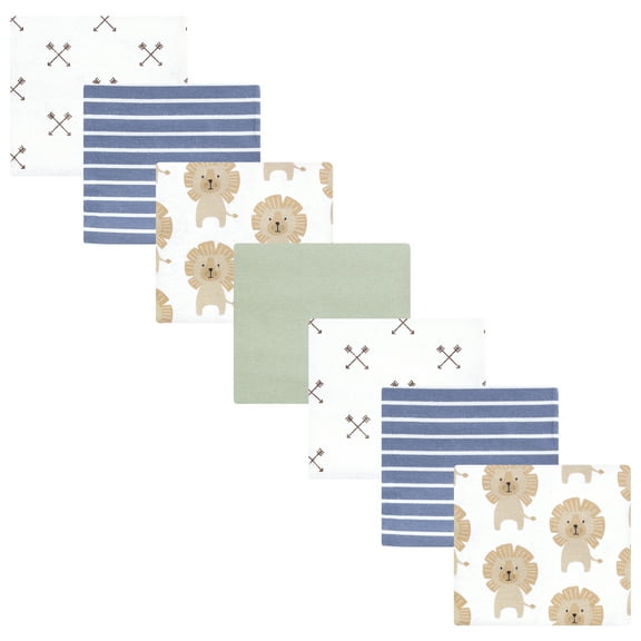 Hudson Baby Infant Boys Cotton Flannel Receiving Blankets 7pk, Modern Lion, One Size